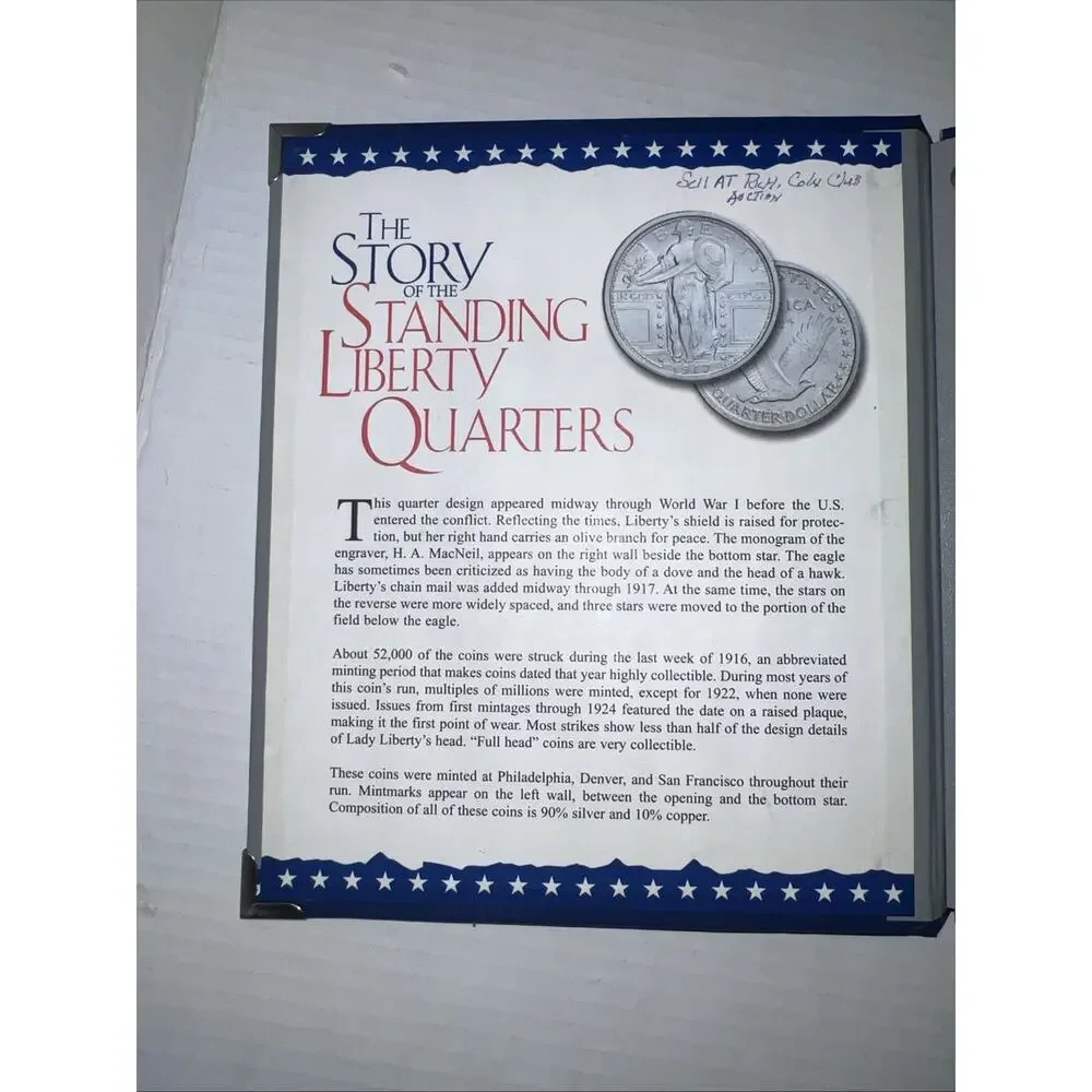 1916-1930 US Mint Standing Liberty Quarter Album Coin Storage